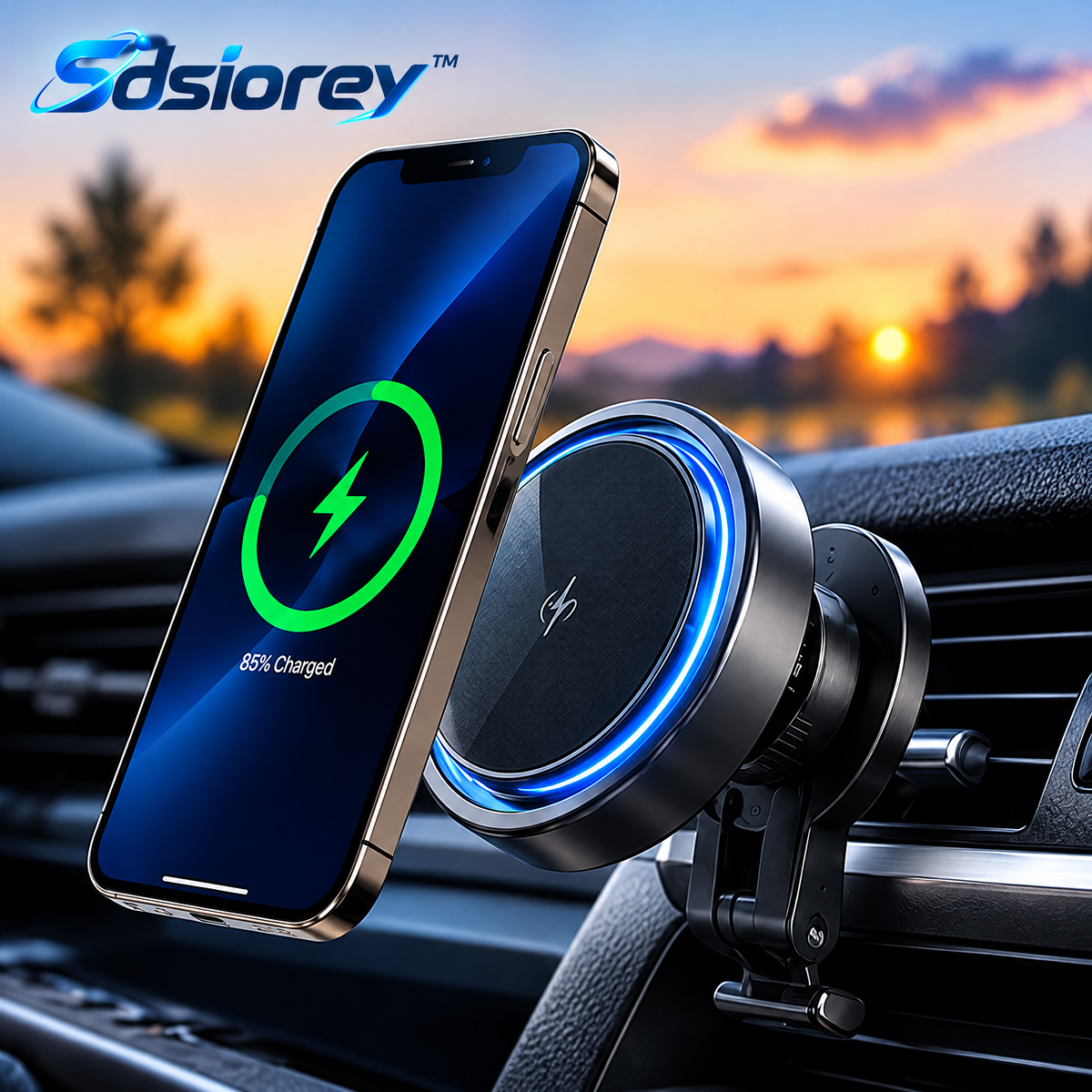 Sdsiorey™ Magnetic Wireless Car Charger Mount – Adjustable Dashboard Phone Holder