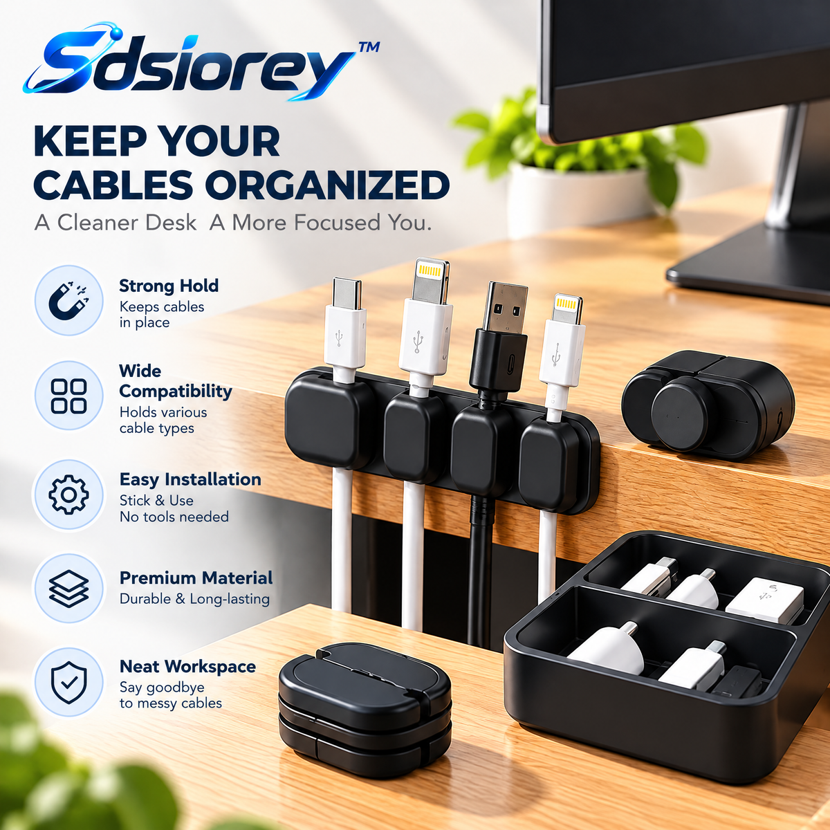 Sdsiorey™ Desktop Cable Management Set – Organized Cord Holders & Wire Storage Accessories