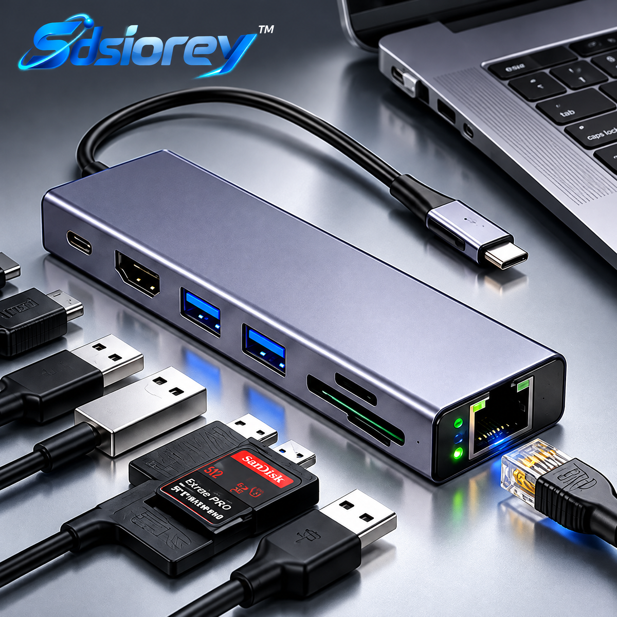 Sdsiorey™ USB-C Multiport Hub – Compact Laptop Expansion Adapter for Work & Travel