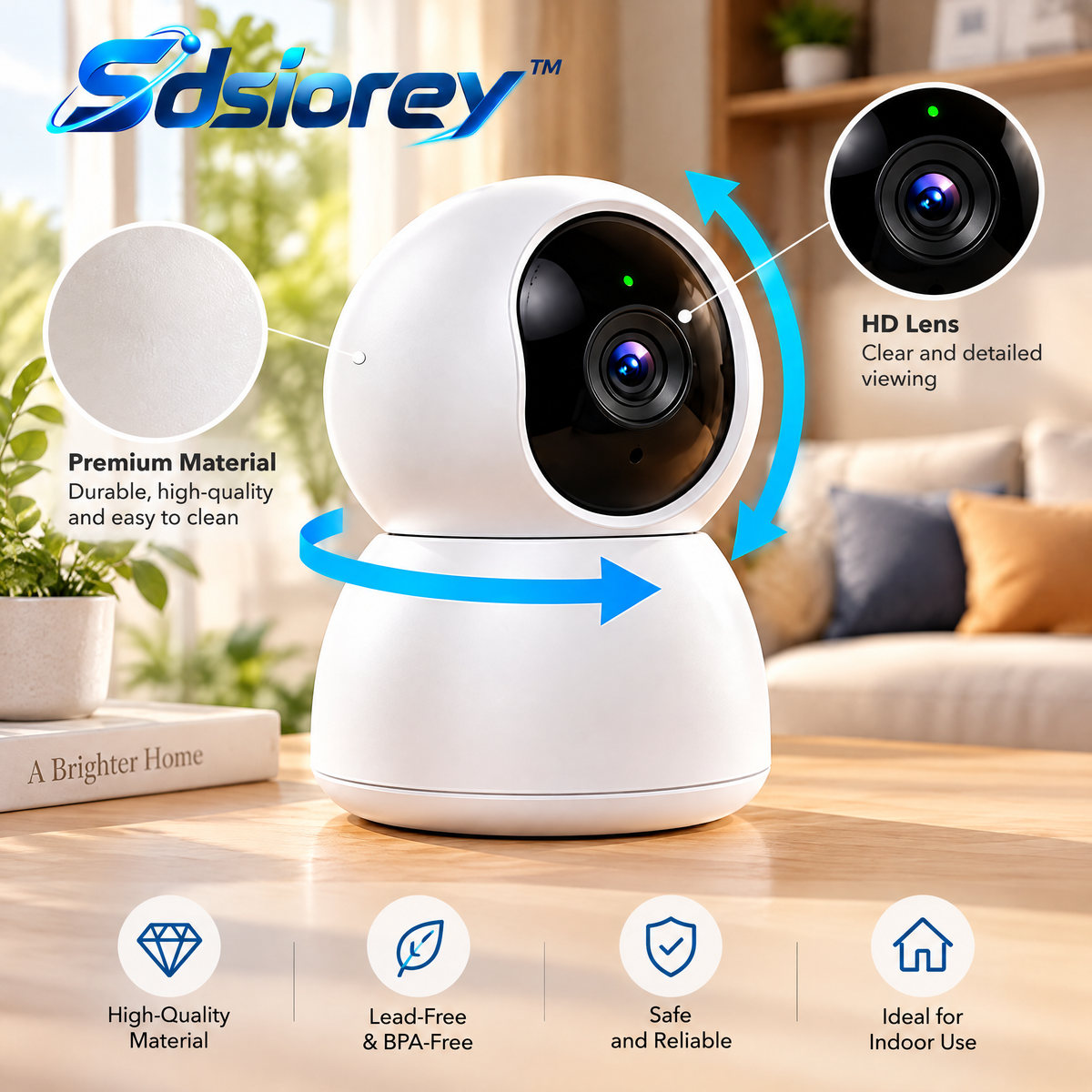 Sdsiorey™ Indoor Wi-Fi Security Camera – Smart Pan & Tilt Home Monitoring Camera