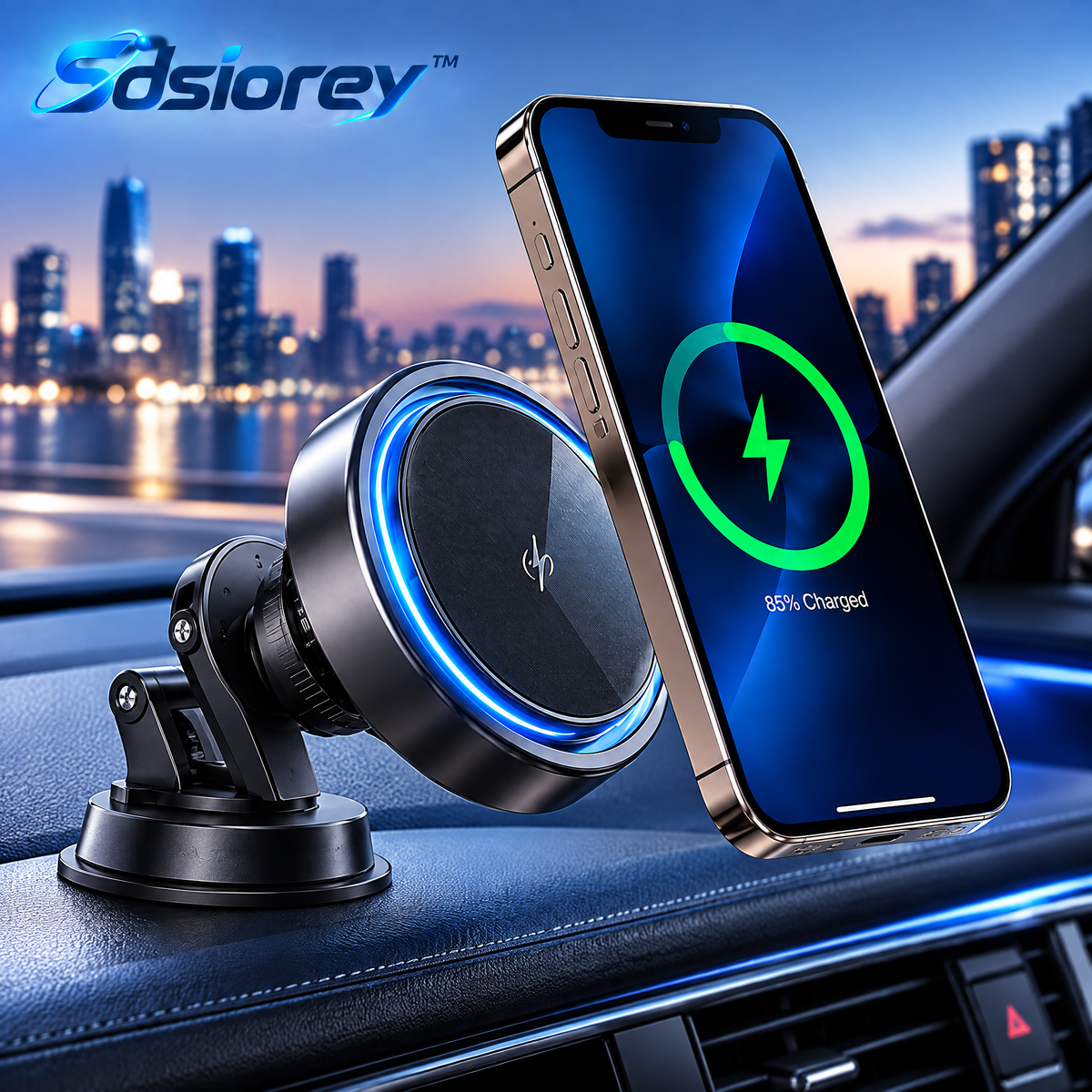 Sdsiorey™ Magnetic Wireless Car Charger Mount – Adjustable Dashboard Phone Holder